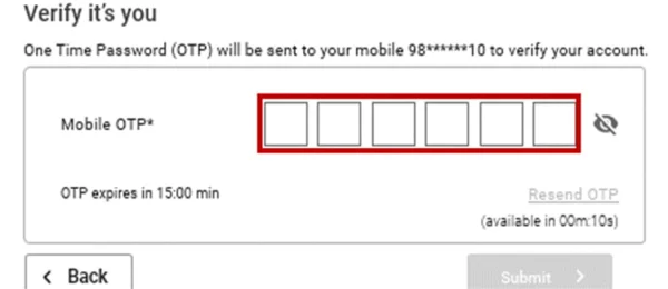 Enter the 6-digit Mobile OTP