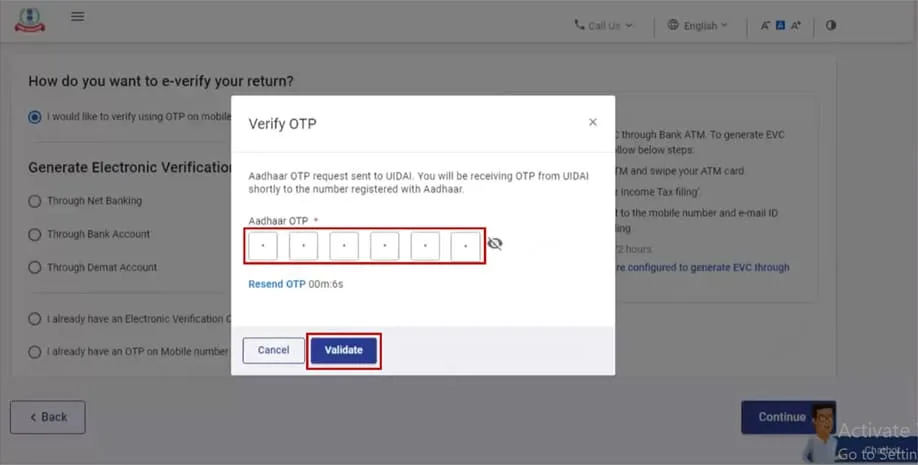 submit the OTP number