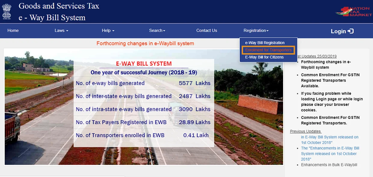 E-way bill registration for trasnporters