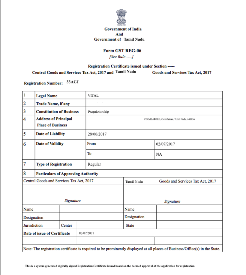 GST REG-06 Sample Format