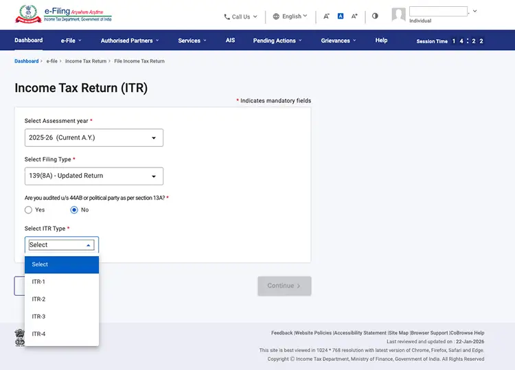 Select Assessment Year & Filing Details