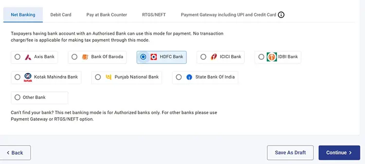payment details page