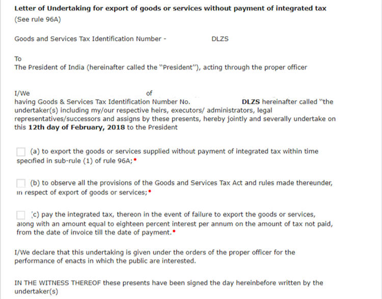 Documents Required for of LUT Under GST