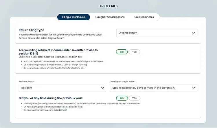 ITR form type