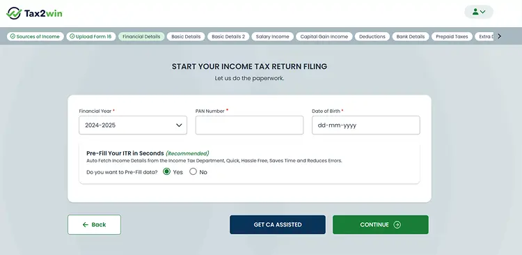 financial details for ITR filing