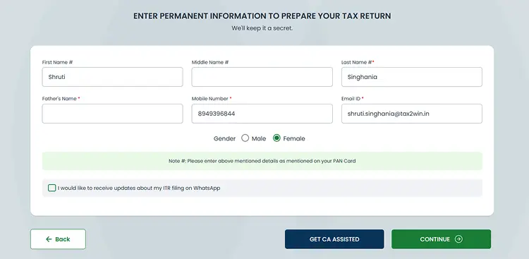 basic details for itr filing