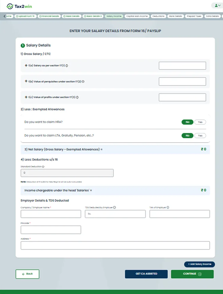 salary details for itr filing