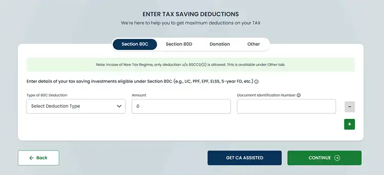 deduction details for itr filing