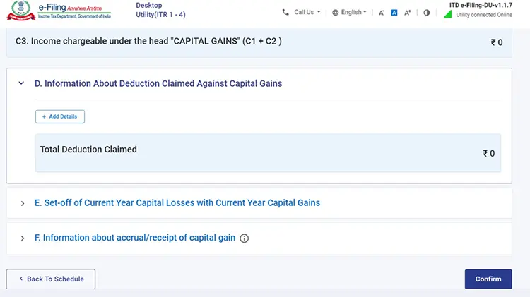 Navigate to the Schedule Capital Gains